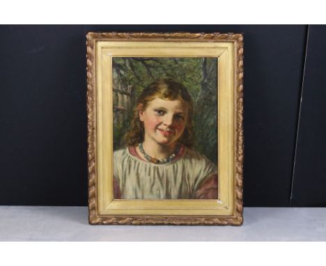 Late 19th / Early 20th century Oil Painting Portrait of a Young Girl, 30cm x 22cm, gilt framed 