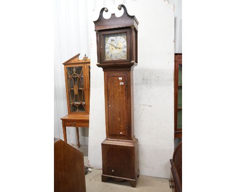 18th century Oak Longcase Clock, 8 day, the brass dial and silvered chapter ring with Roman numerals, seconds dial, signed Wi