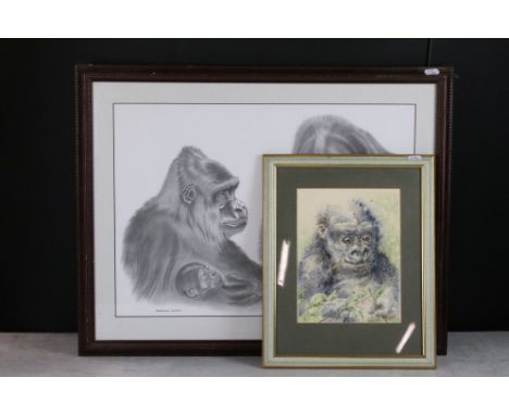 R Johnstone Scott 1996, Framed and Glazed Print of Gorillas titled Yakuanzas First Born bearing signature and inscribed toget