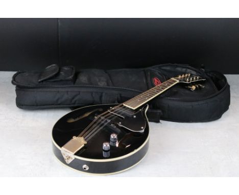 George Washburn Electric Mandolin, black finish, model no. MISB, serial no. DC08080026, in a soft Stagg case 