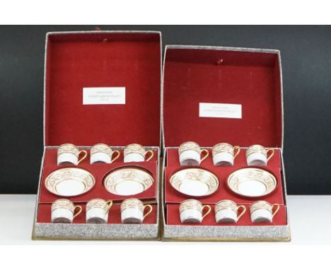 Two Cased Sets of Early 20th century Bernardaud &amp; Co Limoges Porcelain Coffee Cans and Saucers, twelve in total, each wit