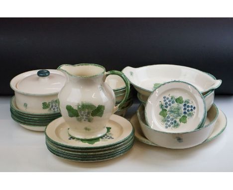 Poole Pottery hand-painted Dinnerware in the vineyard pattern including 6 bowls, 6 tea plates, 5 shallow bowls, 6 dinner plat