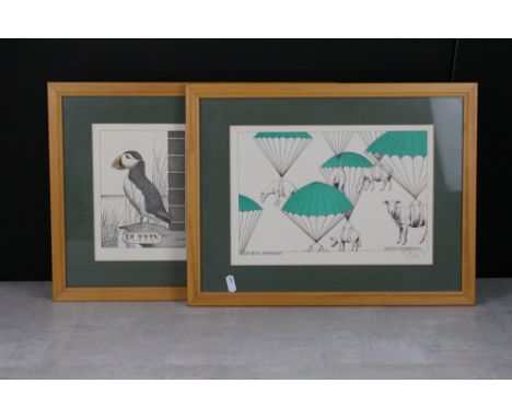 Simon Drew (b.1952) Two Prints titled ' Puffin Nuffin ' and ' Sheep Dropping ' both signed in pencil to the margin, 21cm x 31