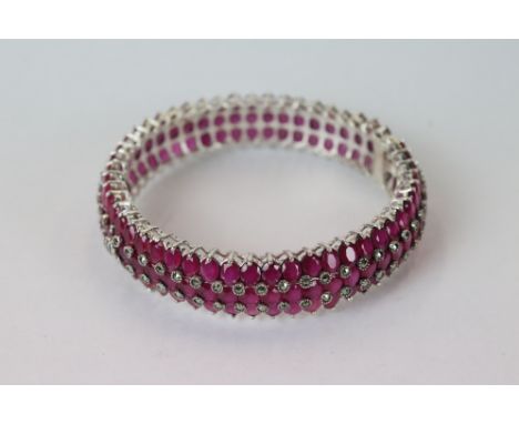 Large Ruby set Bangle with hinged clasp 
