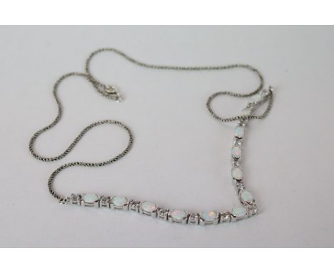 Silver CZ and Opal Necklace 