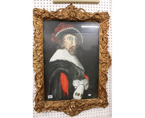 Oil Painting, Portrait of 16th century Noble Man, 67cm x 46cm, contained in an Ornate Gilt effect Frame with a Crest 