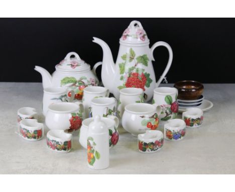 Collection of Portmeirion Pomona including Teapot, Coffee Pot, 3 Tea Cups, 5 Coffee Cups, Salt Pot and 5 Napkin Rings plus 3 