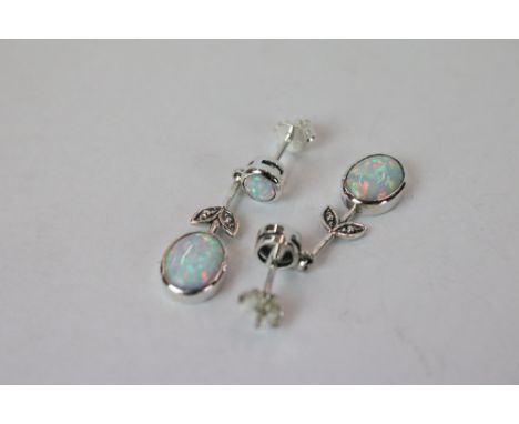 Pair of Silver and Opal Drop Earrings 