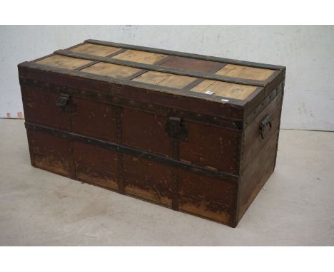 Late 19th / Early 20th century Pine and Part Canvas Covered Iron Bound Travelling Trunk, 100cm long x 49cm high 