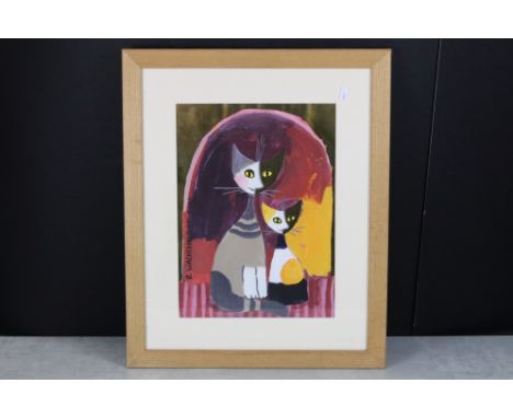 After Rosina Wachtmeister, Print of Two Cats with gold coloured highlights, 38cm x 28cm, framed and glazed 