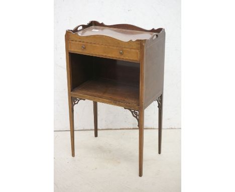 Mahogany Inlaid Tray Top Bedside Cabinet with single drawer over open pot shelf, raised on slender square tapering legs, 47cm