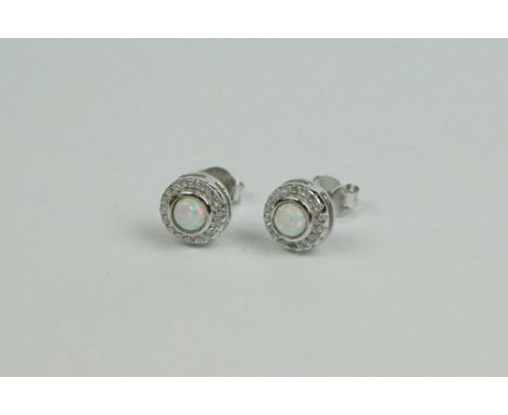Pair of Silver and Opal Stud Earrings 