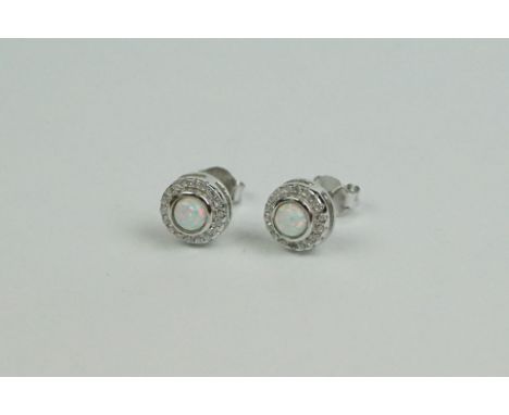 Pair of Silver and Opal Stud Earrings 