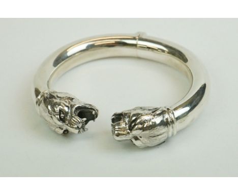 Silver hinged Bangle with Leopard Head Clasp 