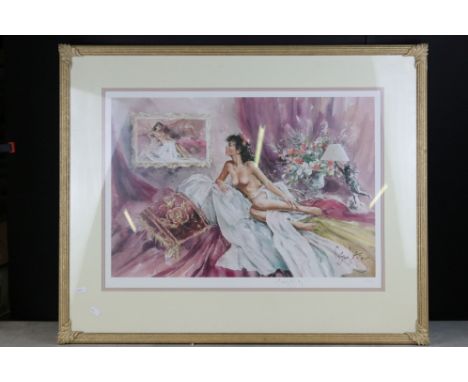 Gordon King (1939-2023), Signed Limited Edition Print of a Semi-naked Woman, no. 239/850, with gallery blindstamp, image meas