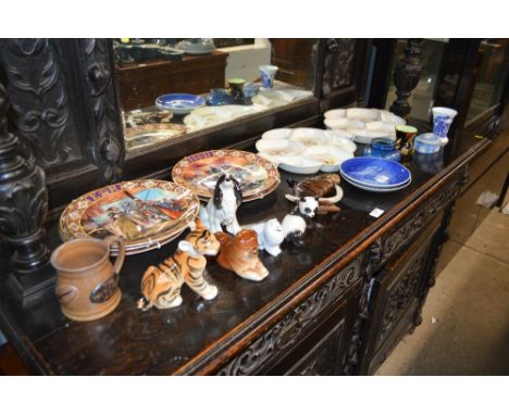 Five USSR china animal ornaments together with Poole pottery hors d'oeuvre dishes; Royal Doulton collector's plates etc. 