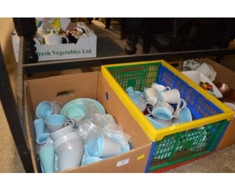 Two boxes of Poole pottery twin tone teaware 