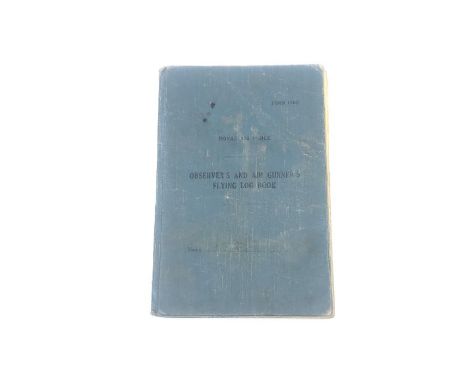 A WWII British Observers and Air Gunners Log Book, belonging to Air Gunner 1365465 Sgt. Douglas Pate, his flying was singed o