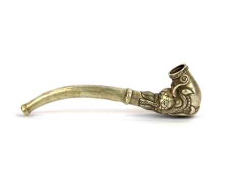 An unusual Chinese signed white metal opium pipe / cheroot holder, L. 10cm.