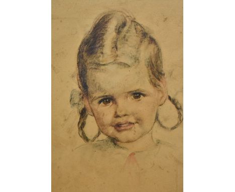 Artist unknown, colour print, 20th century, portrait of a child, within texture grey frame. 34cm x 29cm, 38.5cm x 33cm overal