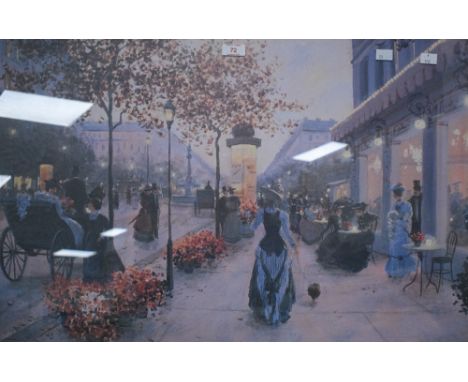 After Christa Kieffer (German 1940-2004) colour print 'Strolling on the Avenue', a continental street scene, in an extravagen