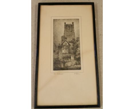 A framed & glazed print of an etching by Featherstone Robson. Depicting Ely Cathedral. 