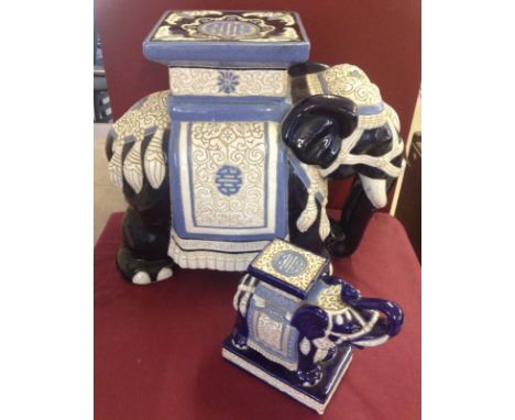 2 ceramic elephant plant stands  Largest 43cm tall, smaller 20cm tall