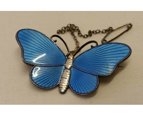 Norwegian silver blue enamelled butterfly brooch. Maker Ivar T Holth, Oslo.  Slight damage to enamel on right upper part of w