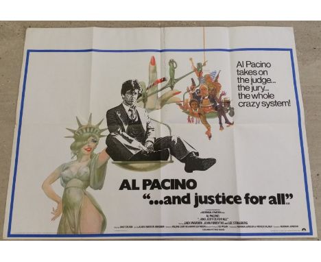 Vintage film quad poster. 'And Justice for All' starring Al Pacino, 1979, folded. 100cm x 75cm.