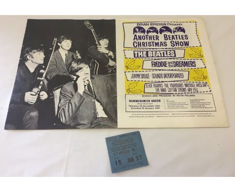 An original ticket for "Another Beatles Christmas Show" at Hammersmith Odeon, January 12th 1965. Together with the original p