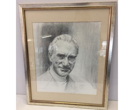 A limited edition print of a pencil portrait of Peter O'Sullivan by Diane Ross. Limited 6/20. Framed and glazed. Approx. 40.5