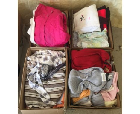 4 mixed boxes of womens vintage clothing to include sportswear, dresses and suits. Labels to include Puma, Charles Creed & Mi