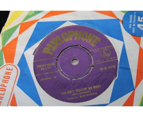 MAC CURTIS - A very rare signed UK original pressing of You Ain't Treatin' Me Right (purple/gold Parlophone label 45-R 4279) 