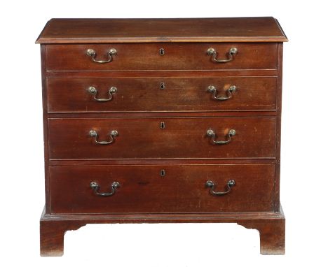 A George III mahogany chest, the top with an applied moulded edge, above four long graduated drawers with original brass swan
