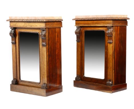 λ&nbsp;A pair of early Victorian rosewood side cabinets by Johnstone &amp; Jeanes, each with a pink breche marble top, above 