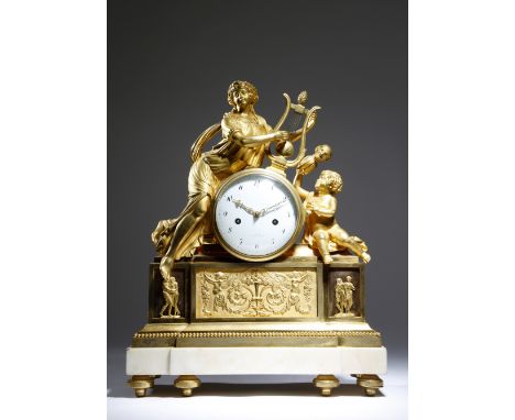 An Empire ormolu mantel clock by de Verberie, the eight day twin train brass cased drum movement, with an outside countwheel 