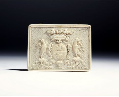 λ&nbsp;A&nbsp;late 18th century ivory snuff box, the hinged lid carved with the coat of arms for the Borghese family, with a 