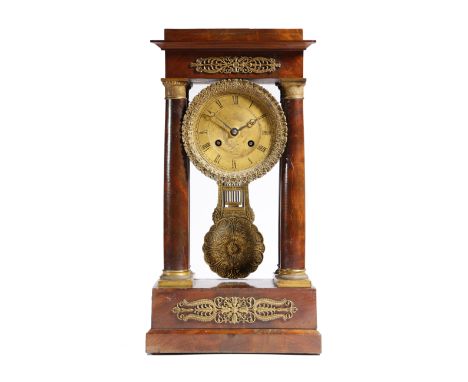 A Louis Philippe mahogany portico clock by Stevenard of Boulogne, the eight day brass drum movement with an outside countwhee