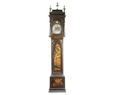 An 18th century black japanned longcase clock by Joseph Grey of Durham, the eight day brass movement with four turned pillars