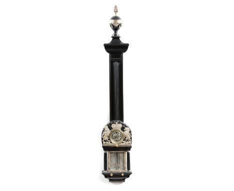 A late 17th century style ebonised siphon-tube barometer after Daniel Quare, the silvered dial signed 'D. Quare, Lond. Fecit'