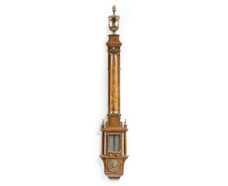 An early 18th century style burr walnut and brass mounted siphon-tube barometer after Thomas Tompion, the silvered dial signe