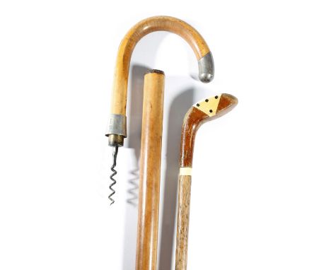 A George V Malacca 'system' walking cane, the shepherd's crook pull-out handle with a silver ferrule, hallmarked London 1920 