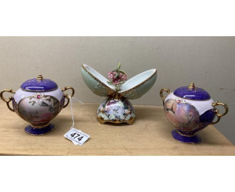 2 Porcelain music boxes, Magic flute of Ode To Joy, &amp; A garden glory musical egg by Ardleigh Elliott