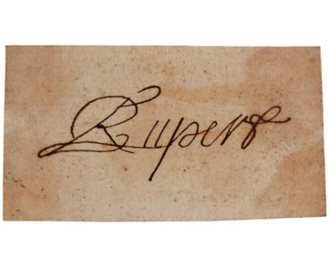 PRINCE RUPERT OF THE RHINE (1619-1682) PIECE SIGNED RUPERT  4.5 x 8.4cm, loosely laid down on an old laid paper leafTHE nephe