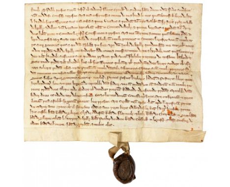 13TH CENTURY GOTHIC MANUSCRIPT, 1292  parchment deed, Anglicana Cursive script, twenty one lines, relating to lands in Appleb