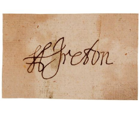 HENRY IRETON (1611-1651) PIECE SIGNED H IRETON   4 x 6.3cm, loosely laid down on an old laid paper leaf Henry Ireton, General