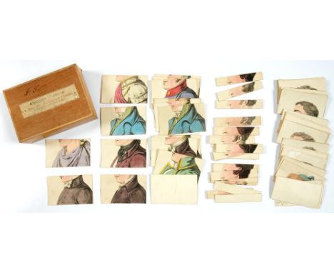 CARD GAME.  CHANGEABLE PORTRAITS OF GENTLEMEN, LONDON R ACKERMANN 1819 hand coloured metamorphic shoulder length profile port