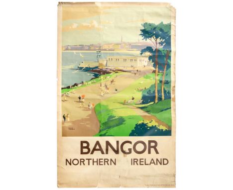 RAILWAY POSTER.  FRANK SHERWIN, BANGOR NORTHERN IRELAND printed by R B MacMillian Ltd, Derby, 100 x 63cm, stained with closed