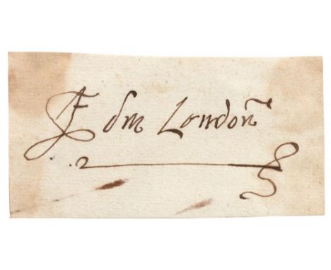 EDMUND BONNER (C1500-1569) PIECE SIGNED E DM LONDN  approx 4.5 x 9.1cm, loosely laid down with light corner stains on an old 