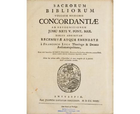 [ 18TH CENTURY BIBLE CONCORDANCE IN A FINE MONASTIC CLASPED PIGSKIN BINDING ]  LUCA, FRANCISCO SACRORUM BIBLIORUM VULGATAE ED